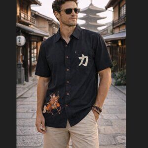 First Down Samurai Camp Shirt‎ L Retro Shogun Graphic Korea Streetwear Bold